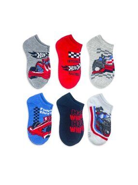 Hot Wheels Boys Toddler No-Show Socks 6-Pack Set Small Size 4.5-8.5